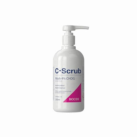 C-Scrub Wash Chlorhexidine 4% w/v | 250ml | Anti-Microbial Hand, Skin Cleanser | Pump Dispenser Included