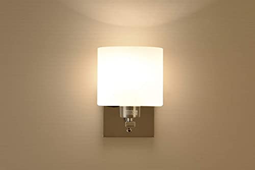 ELINKUME 1xE14 Wall Light with ON/Off Toggle Switch, Polished Chrome Finish, Oval Cylinder Shape Glass Shade, Suitable for LED Upgrade