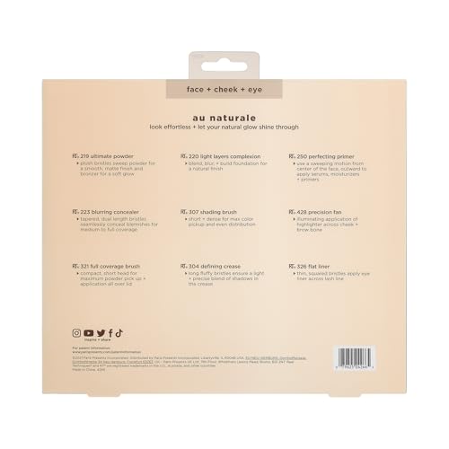 REAL TECHNIQUES Au Naturale Makeup Brush Kit, For Foundation, Powders, and Concealers, Premium Quality Face Brushes, 9 Piece Set, Gold
