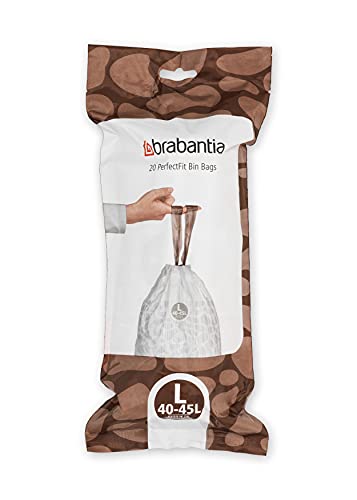 Brabantia PerfectFit Trash Bags (Size L/10.6-12 Gal) Thick Plastic Trash Can Liners with Drawstring Handles (120 Bags)
