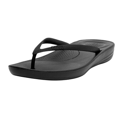 FitFlop Women's iQushion Rubber Flip-Flips with Contoured Footbed for Walking, Lightweight Ergonomic Flip Flop Sandals with Arch Support and Foot Impact Pillows, All Black, 6 US Women