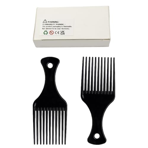 DAZISEN 2 Pcs Afro Hair Comb - Black Plastic Wide Tooth Smooth Afro Pick Comb Detangling Hair Comb for Curly, Wavy, Frizzy Hair for Men and Women