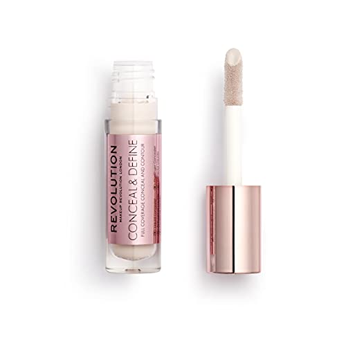 Makeup Revolution Conceal & Define Concealer, Full Coverage Makeup Concealer, Matte Finish & Long Wear, For Fair Skin Tones, Vegan, C0.5, 4ml