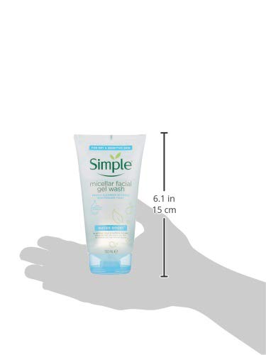 Simple Facial Gel Wash Cleanser, Water Boost Micellar For Dry Or Sensitive Skin, 5 Ounce (Pack Of 6)