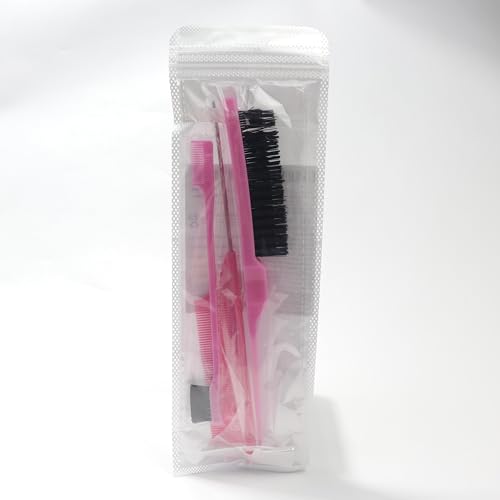 Soodyoow Hair Brush Set with Rat Tail Comb, Double Sided Edges Brush, Bristle Hair Brush for Women Baby Children, Pink