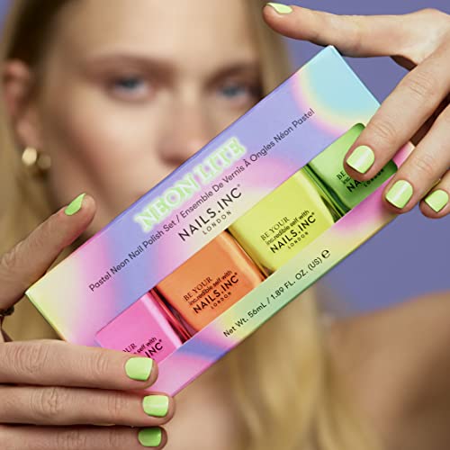 Nails Inc Neon Lite Nail Polish Quad, Neon Glow Enhancing Shades, Fast Drying, Long Lasting, Chip Resistant, Air Dry Manicure,Vegan, Cruelty Free, 4 Piece Set