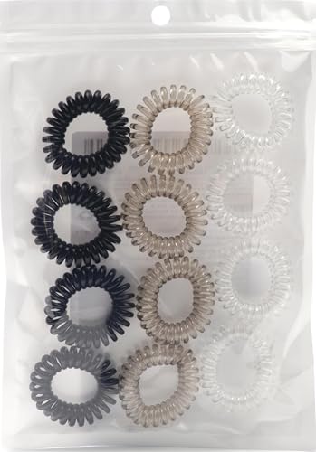 Sularpek Spiral Hair Ties, 12 Pcs Set, Waterproof Plastic Hair Coil Bands, Multi-Color Hair Elastic Bands for Women Girls