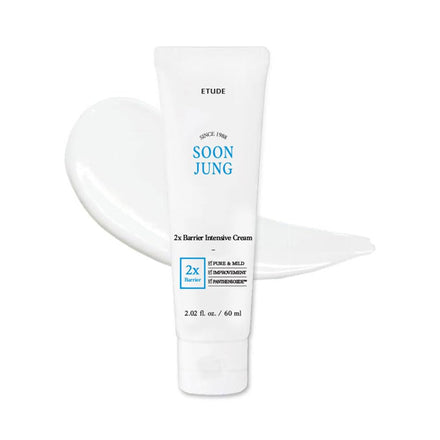 Etude House SoonJung 2x Barrier Intensive Cream 60ml (21AD); Hypoallergenic Shea Butter Hydrating Facial Cream for Sensitive Skin, Water-oil Balance