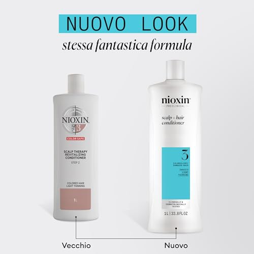 Nioxin System 3 Scalp + Hair Conditioner - Hair Thickening Conditioner for Coloured, Dry and Damaged Hair with Light Thinning - with Biotin & Niacinamide, 1L