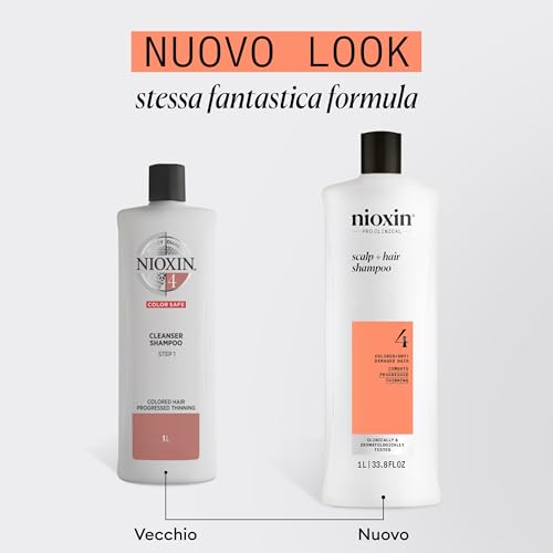 Nioxin System 4 Scalp + Hair Shampoo - Hair Thickening Shampoo For Coloured, Dry and Damaged Hair with Progressed Thinning - with Biotin & Niacinamide, 1L