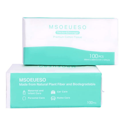 Face Towel, MSOEUESO Biodegradable Facial Cotton Tissue Dry Wipes for Sensitive Skin, Unscented and Ultra Soft Disposable Face Towel, Cotton Dry Baby Wipes, Make-Up Remover (200 Counts)