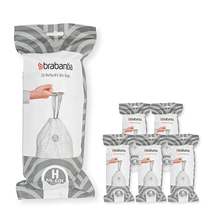 Brabantia PerfectFit Trash Bags (Size H/13.2-16 Gal) Thick Plastic Trash Can Liners with Drawstring Handles (120 Bags)