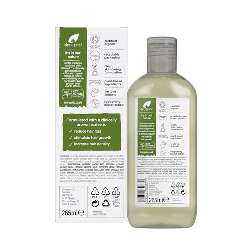 Dr Organic Hemp Oil Rescue Shampoo, Restoring, Mens, Womens, Natural, Vegetarian, Cruelty-Free, Paraben & SLS-Free, Organic, 265ml, Packaging may vary