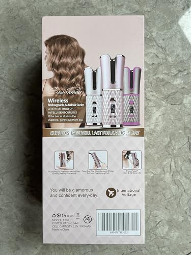 SevenPanda Hair Curler,Rotating Curling Wand Curling Tongs, Cordless Auto Curler,Long Lasting with Ceramic Professional Hair Crimper LCD Display 6 Kinds of Temp. Control & Timer Settings Curler