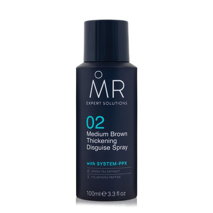 MR Medium Brown Thickening Disguise Spray for Men, Conceals Bald Patches and Thinning Hair + Protect Appearance of Thicker Hair with System PPX & Green Tea Extract, 100ml
