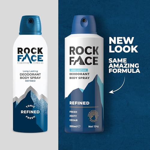 Rock Face Men's Body Spray - Refined Fragrance Body Spray Deodorant for Men, 200ml, Sandalwood & Cedar Scent, Long Lasting, Multipack of 6
