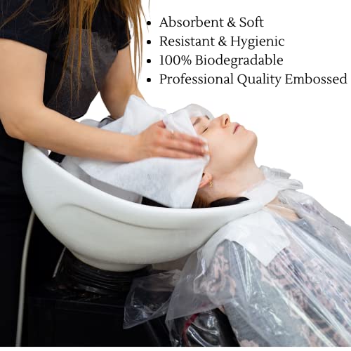 100 x Disposable Biodegradable White Embossed Salons Hairdressing Towels. Salon, Barbershop, Hairdressing, Hairdressers, Spa Use