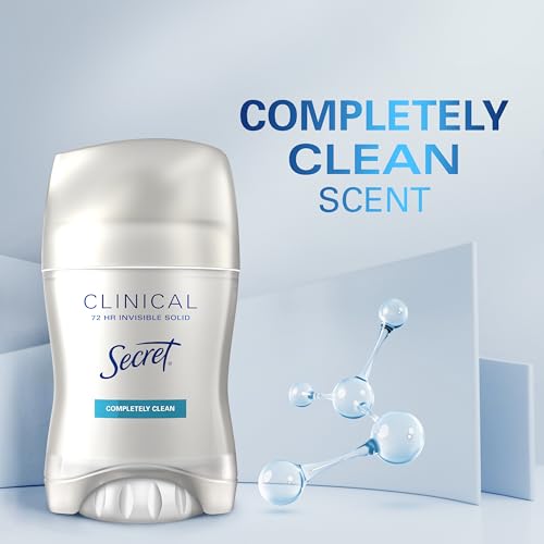 Secret Clinical Strength Antiperspirant Deodorant for Women, 3X Stress Protection, 72hr Sweat & Odor Protection, PH Balancing Minerals, Invisible Solid, Completely Clean Scent, 1.6 oz