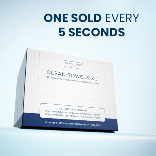 Clean Skin Club Clean Towels XL, Biodegradable Dermatologist Approved Face Towel, Disposable Makeup Remover Dry Wipes, Facial Wash Cloth for Sensitive Skin, 150 Count 3 Pack