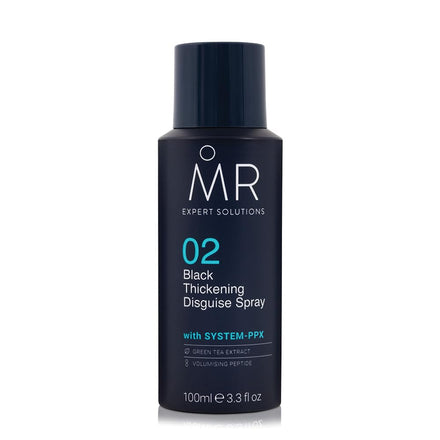 MR Black Thickening Disguise Spray for Men, Conceals Bald Patches and Thinning Hair + Protect Appearance of Thicker Hair with System PPX & Green Tea Extract, 100ml
