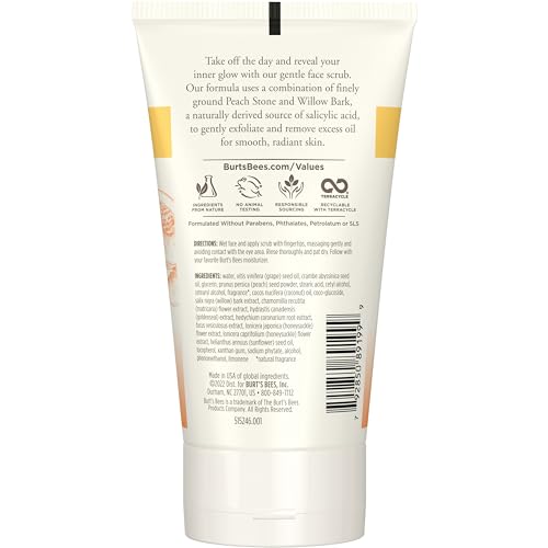 Burt's Bees Peach and Willow Bark Deep Pore Exfoliating Facial Scrub, 4 Oz (Package May Vary)