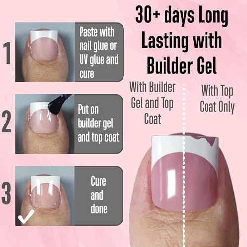 NOVO OVO French Tip Toe Nail Tips Press on, Sharp Square Pre-Designed Soft Gel False Toenail Extension, BABY PINK Pre-applied Tip Primer & Base Coat, Full Cover Acrylic for DIY x 15 Sizes 240 pcs
