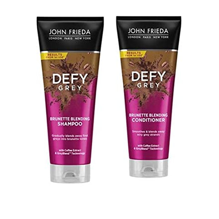 multiple John Frieda Defy Grey Colour Blending Shampoo (250 ml) and Defy Grey Colour Blending Conditioner (250 ml) to blend the first grey hairs in brown hair