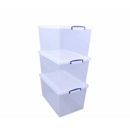 Really Useful Plastic Nestable Storage Box 83 Litre Clear (Pack of 3)