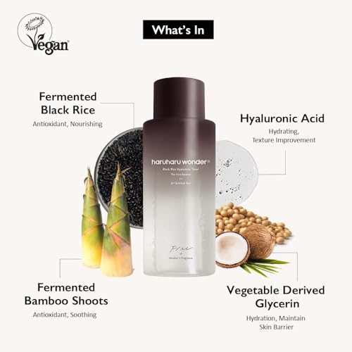 Haruharu Wonder Black Rice Hyaluronic Toner for Sensitive Skin 10.1 fl.oz / 300ml | Alcohol Free, Fragrance Free | Vegan, Crurelty Free, EWG-Green