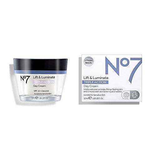No7 Lift & Luminate Triple Action Day Cream SPF 30 - Broad Spectrum Anti Aging Face Cream - Hydrating Hibiscus Peptides & Hyaluronic Acid + Brightening Emblica & Vitamin C (50ml)