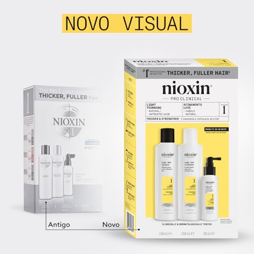 Nioxin Scalp + Hair Thickening System 1 Kit - Hair Thickening System for Natural Hair with Light Thinning - Shampoo, Conditioner & Scalp Treatment (150+150+50ml)