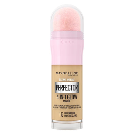 Maybelline New York Instant Anti Age Rewind Perfector, 4-In-1 Glow Primer, Concealer, Highlighter, Self-Adjusting Shades, Evens Skin Tone with a Glow Finish, Shade: 1.5 Light Medium, 20.0 milliliters
