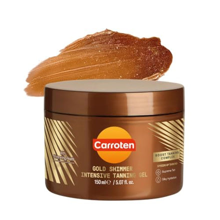 Carroten Gold Shimmer Intensive Tanning Gel | Browning & Bronzing Tan Accelerator | Water-Resistant with Carrot and Coconut Oil | Vitamin A & E For Moisture and Hydration | Made in Greece | 5 Fl Oz