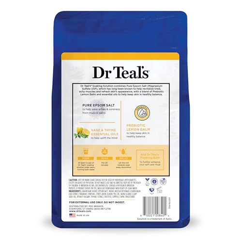 Dr Teal's Pure Epsom Salt Soaking Solution Prebiotic Lemon Balm with Essential Oils 3Lb 1.36Kg