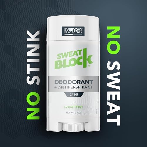 SweatBlock Deodorant Antiperspirant for Women & Men - 24-Hour High Degree Sweat & Odor Protection - Non-Irritating Smooth Glide - Coastal Fresh Scent (2 Pack)