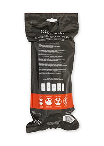 Brabantia PerfectFit Trash Bags (Size L/10.6-12 Gal) Thick Plastic Trash Can Liners with Drawstring Handles (120 Bags)