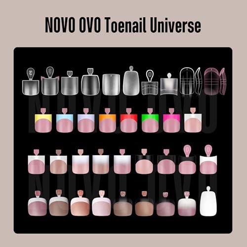 NOVO OVO French Tip Toe Nail Tips Press on, Sharp Square Pre-Designed Soft Gel False Toenail Extension, BABY PINK Pre-applied Tip Primer & Base Coat, Full Cover Acrylic for DIY x 15 Sizes 240 pcs