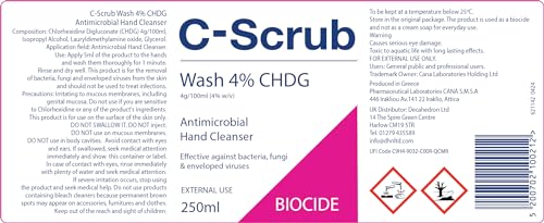 C-Scrub Wash Chlorhexidine 4% w/v | 250ml | Anti-Microbial Hand, Skin Cleanser | Pump Dispenser Included