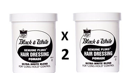 Black and White Pluko Hair Dressing Pomade 200ml **TWIN PACK** by Black and White