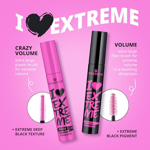 essence | I Love Extreme Volume Mascara (Pack of 1) | Flake Free, Intense & Dramatic Volume | Vegan & Cruelty Free