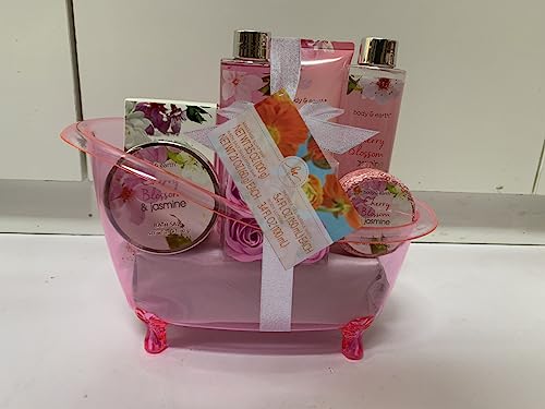 BODY & EARTH , 8pcs Pamper Gifts for Women with Cherry Blossom&Jasmine, Includes Bubble Bath, Soap, Birthday Gifts for Women, Valentines Gifts for Her, Spa Bath Sets