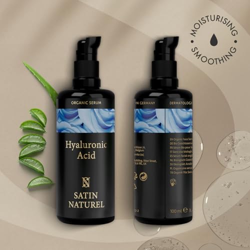 Satin Naturel Hyaluronic Acid Serum for Face 100ml, Face Skincare for a Rejuvenated Skin - Collagen Serum with Organic Aloe Vera for Sensitive Skin - Vegan Skin Care