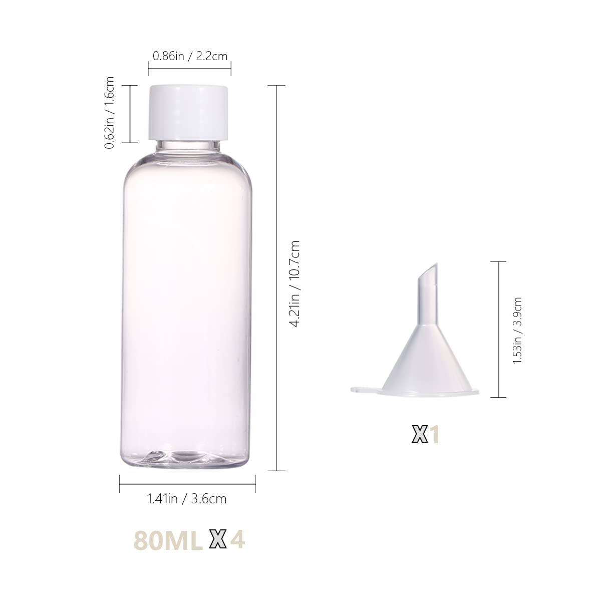 4pcs Travel Bottles,80ml Refillable Clear Empty Plastic Travel Size Containers Bottles with Screw Lids for Toiletries,Soap,Shampoo and Conditioner