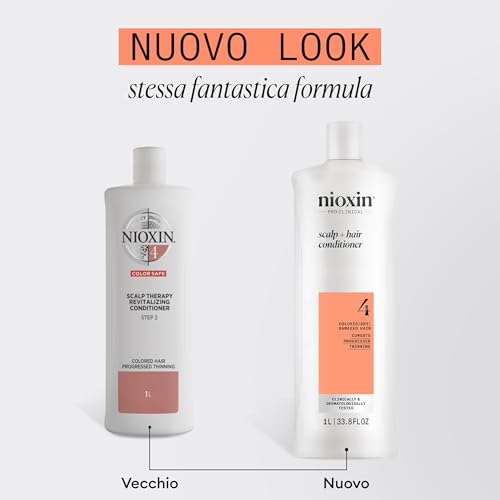 Nioxin System 4 Scalp + Hair Conditioner - Hair Thickening Conditioner for Coloured, Dry and Damaged Hair with Progressed Thinning - with Biotin and Niacinamide, 1L