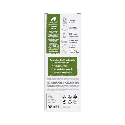 Dr Organic Hemp Oil Rescue Shampoo, Restoring, Mens, Womens, Natural, Vegetarian, Cruelty-Free, Paraben & SLS-Free, Organic, 265ml, Packaging may vary