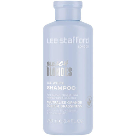Lee Stafford Blue Toning Shampoo | Bleach Blonde Ice White - Corrects Brassy & Yellow Orange Tones to Silver Platinum, Great for HIghlighted, Bleached, & Naturally Dark Hair, No Purple, 250 ml