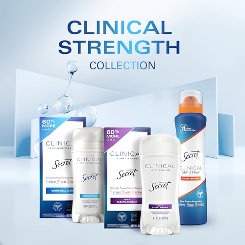 Secret Clinical Strength Antiperspirant Deodorant for Women, 3X Stress Protection, 72hr Sweat & Odor Protection, PH Balancing Minerals, Invisible Solid, Completely Clean Scent, 1.6 oz