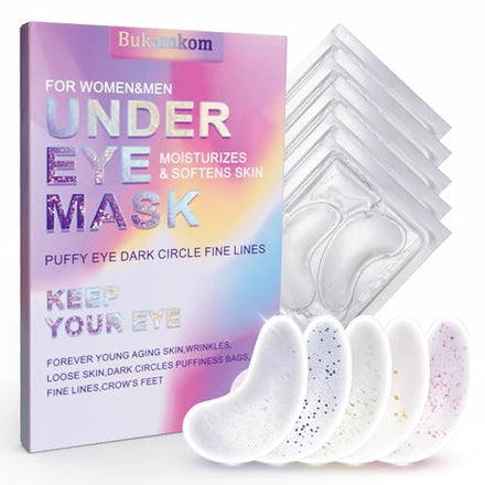 Bukamkom Collagen Eye Mask Patches, Used to Fade Eye Patches for Puffy Eyes and Dark Circles,Under Eye Patches,Tighten and Moisturize,Hyaluronic Eye Patches Transparent Glitter Eye Masks (10 pairs)