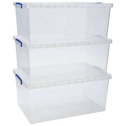 Really Useful Products 62 Litre Box, Nestable Clear, Transparent Clear, Pack of 3 in Card