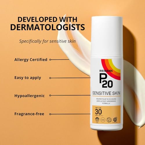 RIEMANN P20 SPF30 Sensitive Sun Cream 200ml, High Level UVA Protection for up to 10 Hours, Allergy Certification, Water Resistant, Durable & Long Lasting, Sweat Resistant